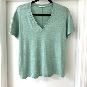 rag & bone Light Mint Green Knit V-Neck Short Sleeve Tee, Size S